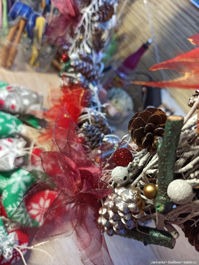 Рождественский веночек и мягкие ёлочные украшения в детский сад