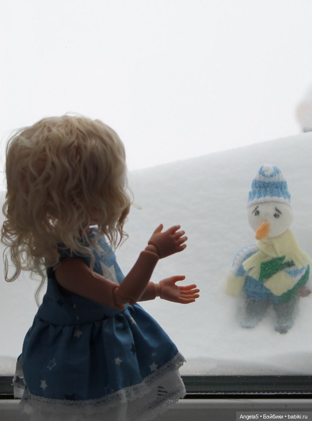 Девочка и снеговик — ООАК Paola Reina (Паола Рейна) и испанских кукол: перерисовка