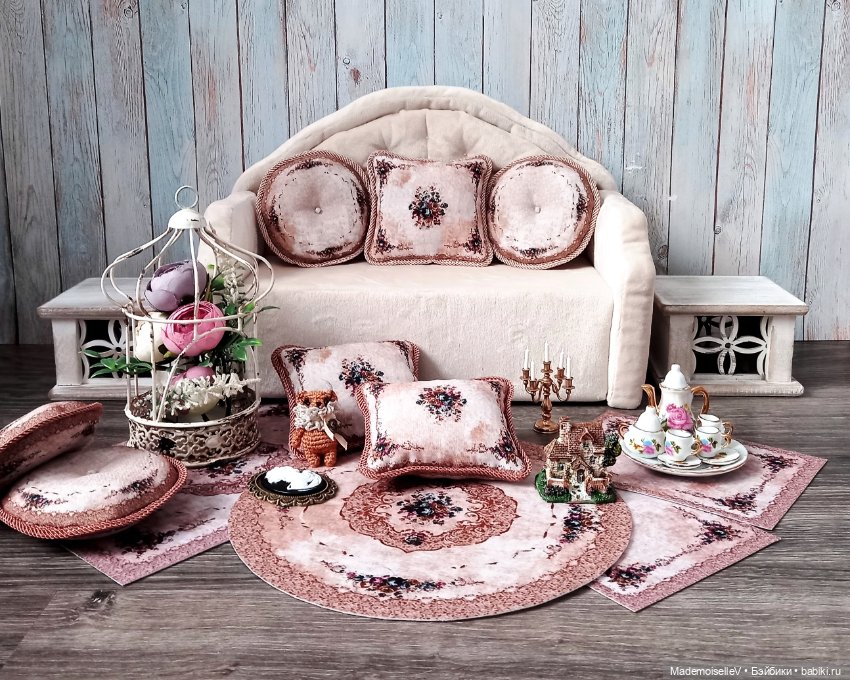 Коллекция ковров и подушек "Нежность" в бежево-голубом цвете (фото 7)