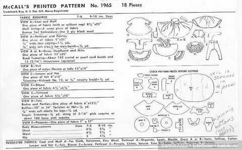 Выкройка для кукол McCalls 1965 for 7-8`` and 9-10`` dolls