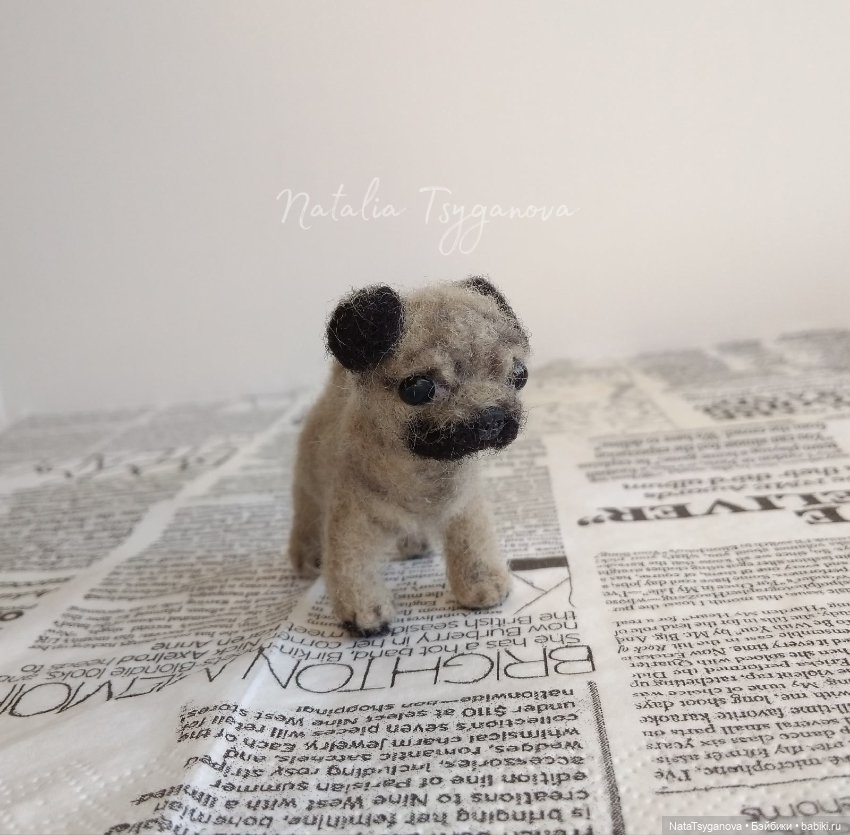 Мопсик — Валяные игрушки из шерсти: сухое валяние (фото 4)