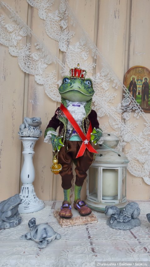 Лягушки - королевская пара. Художественная текстильная кукла (фото 4)