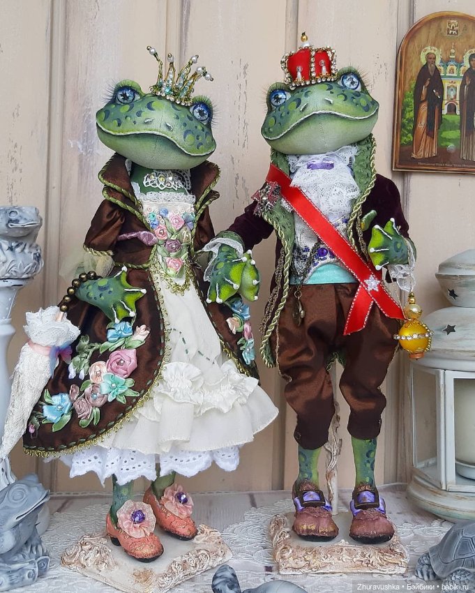 Лягушки - королевская пара. Художественная текстильная кукла (фото 3)