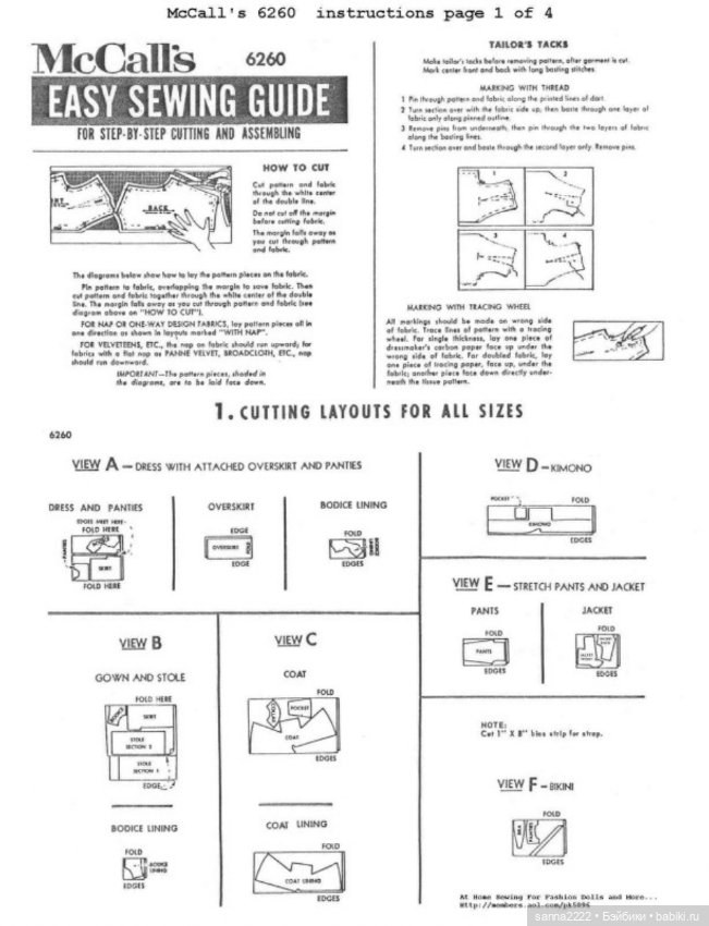 1960's McCall's 6260 Doll Wardrobe Barbie Babette (фото 2)