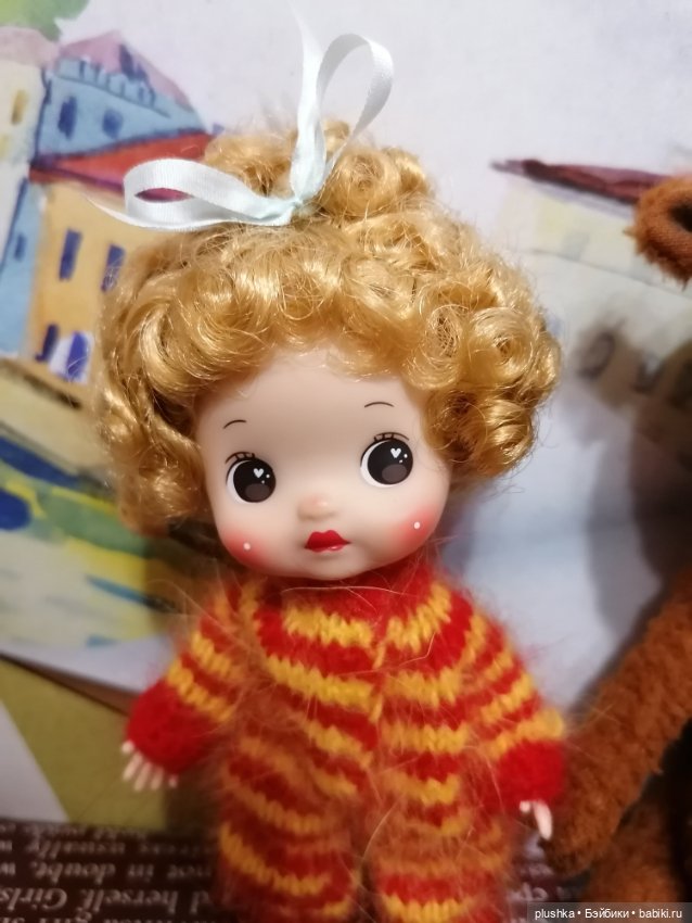 Малышка с золотыми кудряшками. Куколка mini cherry от PeachFace