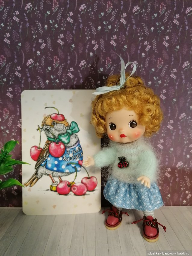 Малышка с золотыми кудряшками. Куколка mini cherry от PeachFace