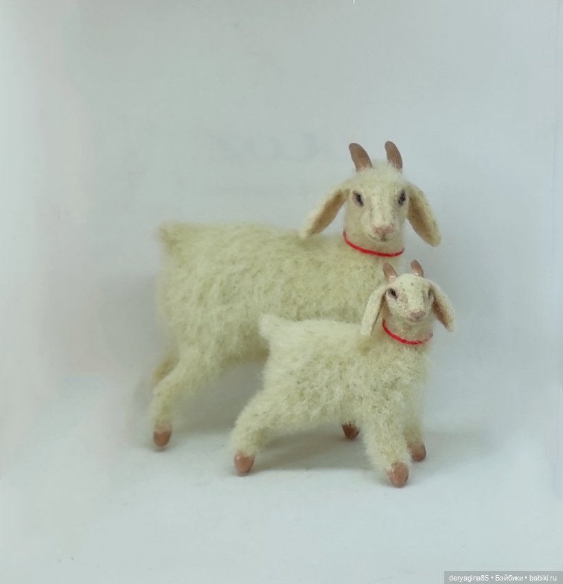 Коза с козленком — Валяные игрушки из шерсти: сухое валяние (фото 4)