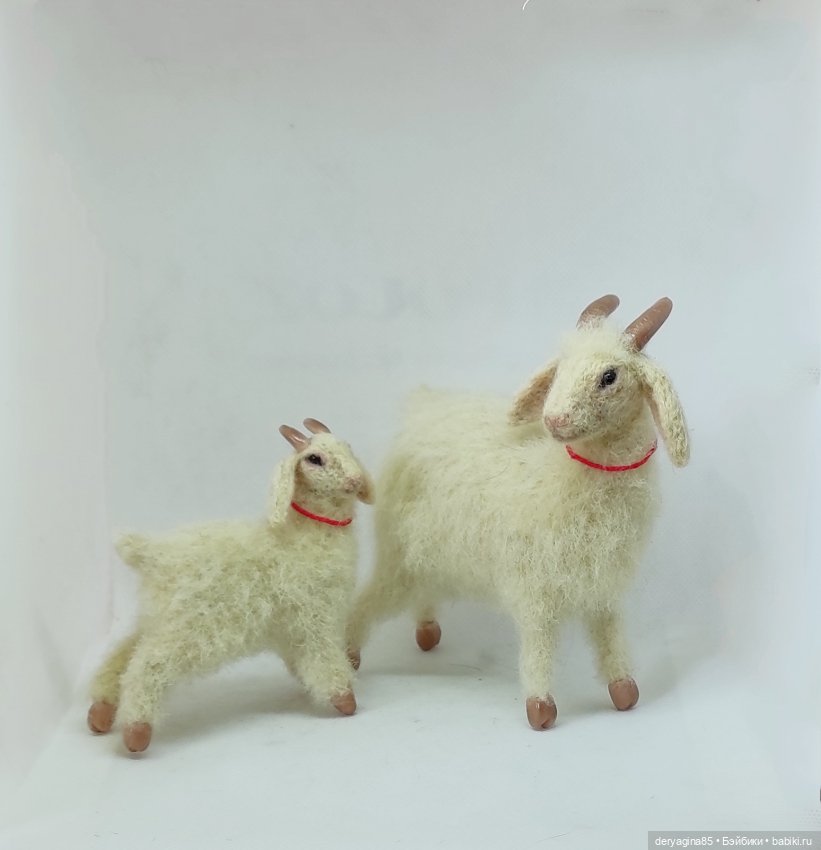 Коза с козленком — Валяные игрушки из шерсти: сухое валяние (фото 6)