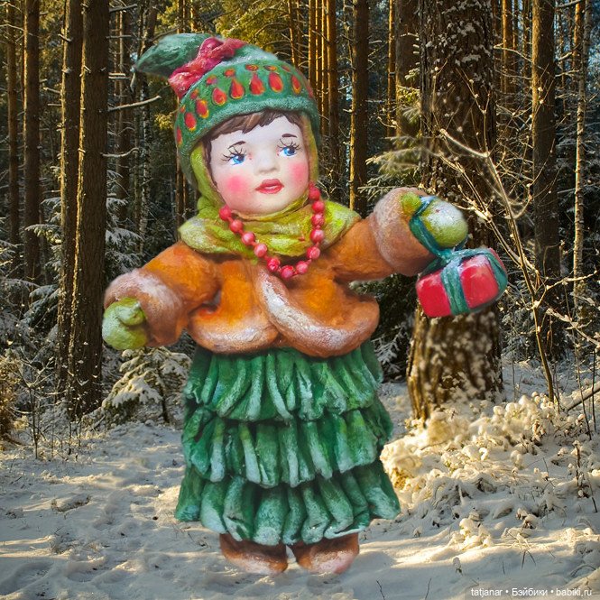 Ватная девочка в костюме елочки на елочку (фото 3)