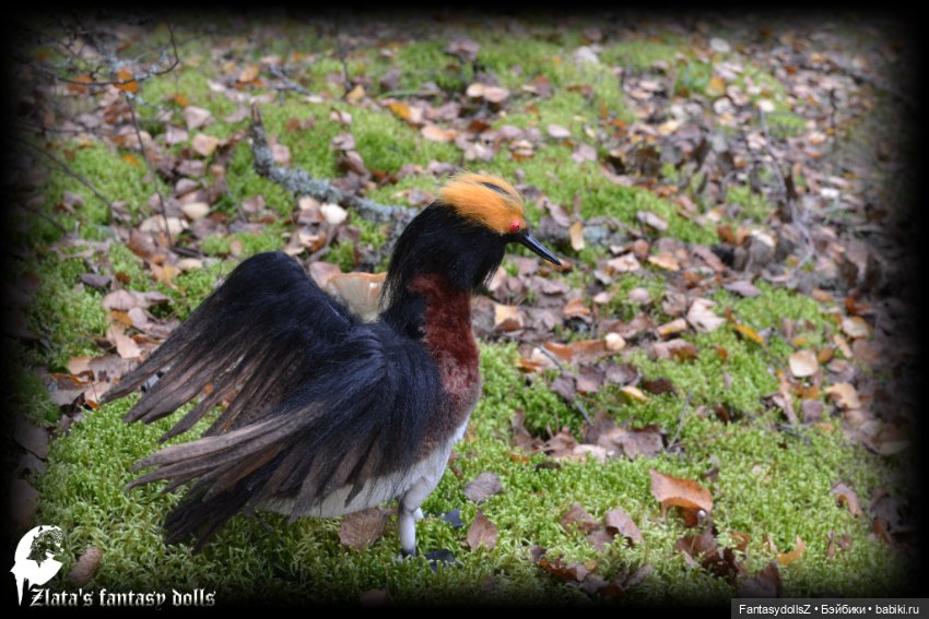 Красношейная поганка. Мягкая подвижная скульптура ручной работы (фото 8)