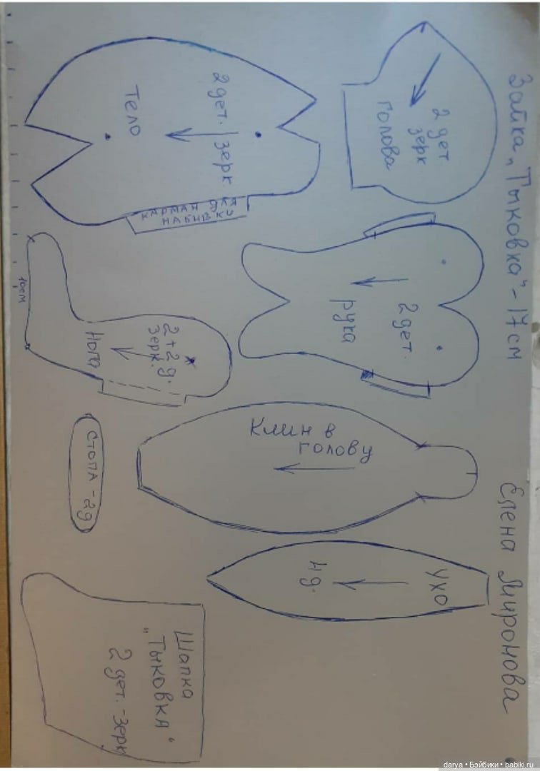 Зайчик, авторская игрушка с выкройкой, автор Елена Миронова (фото 2)