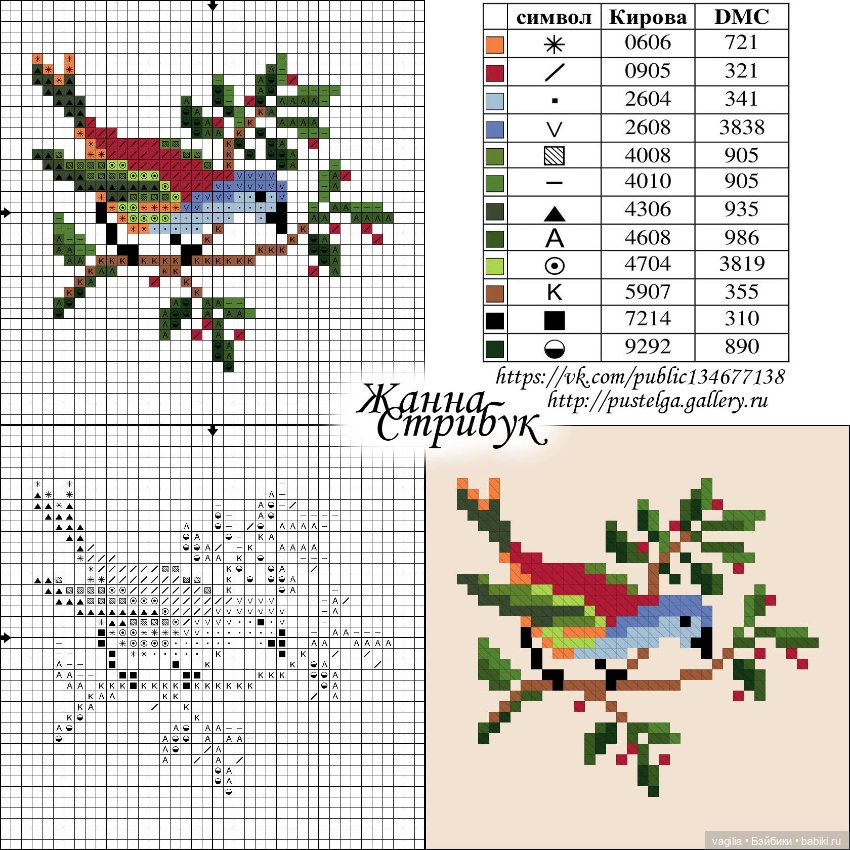 Схема для вышивания крестиком птицы