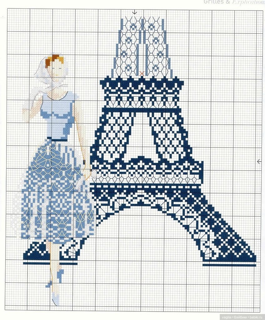 Схема вышивки крестом Эйфелева башня