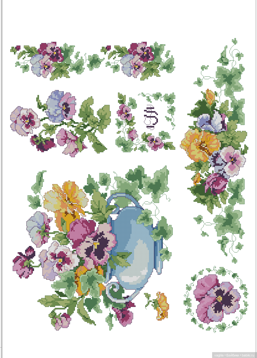 И снова цветы — Схемы вышивки крестом: фото узоров