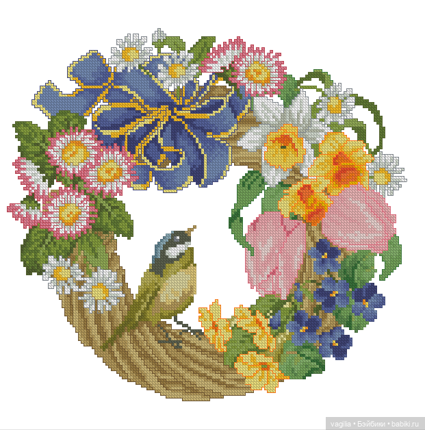И снова цветы — Схемы вышивки крестом: фото узоров
