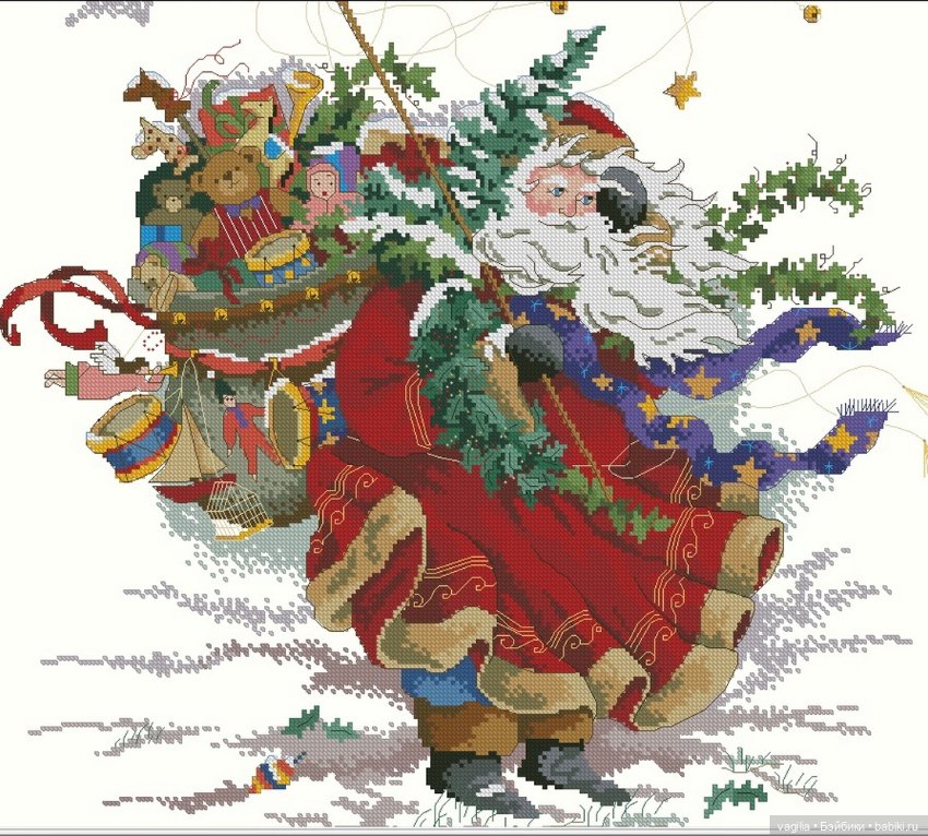 Дед Мороз крестиком — Схемы вышивки крестом: фото узоров