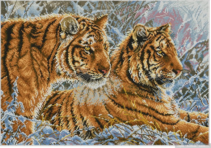Год тигра подкрадывается на мягких лапах. Вышивка