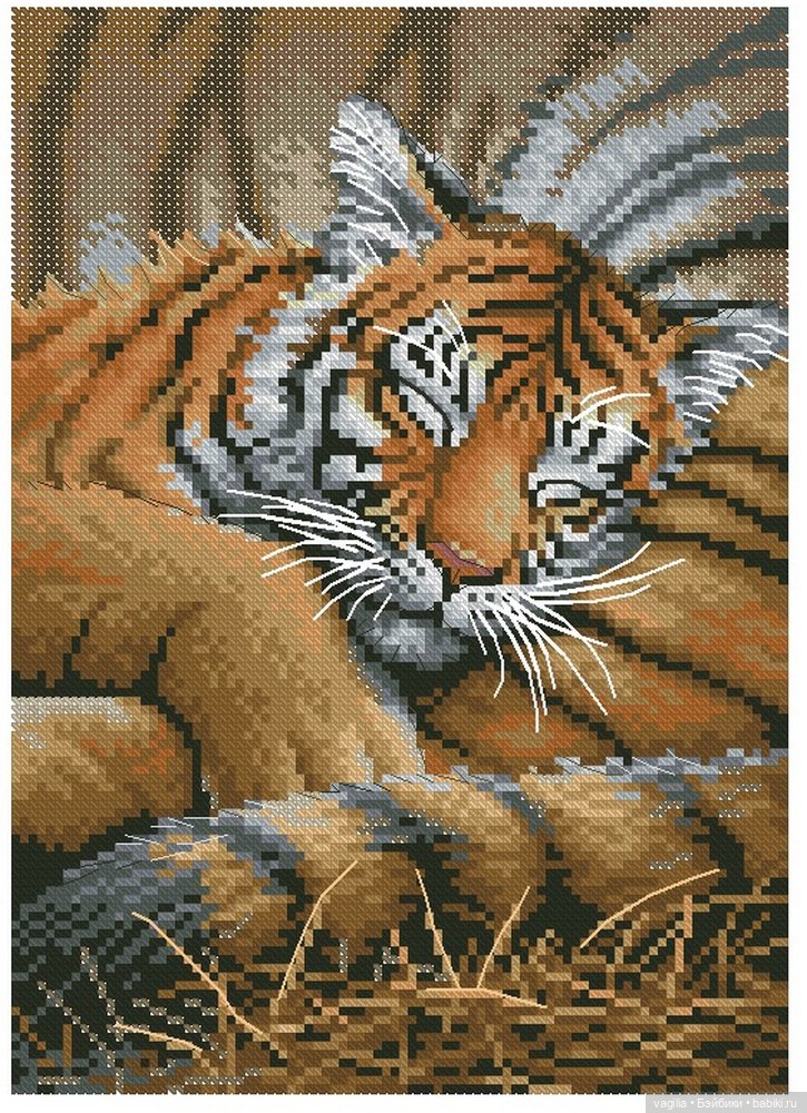 Год тигра подкрадывается на мягких лапах. Вышивка