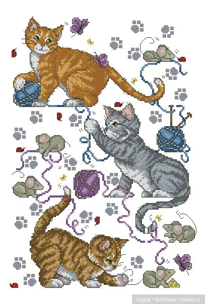 Котики 3 крестиком — Схемы вышивки крестом: фото узоров