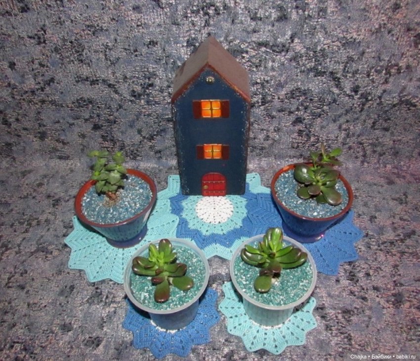 "ПИОН" - набор из 5 вязаных салфеток (фото 8)