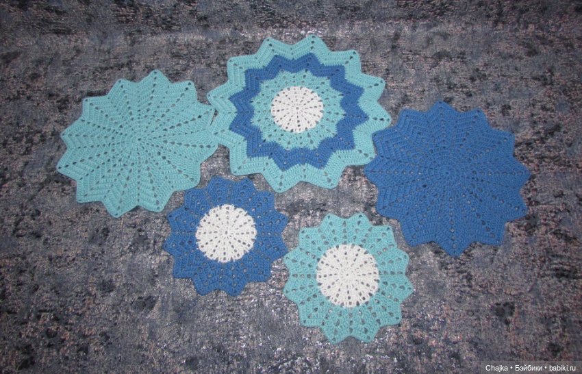 "ПИОН" - набор из 5 вязаных салфеток (фото 2)