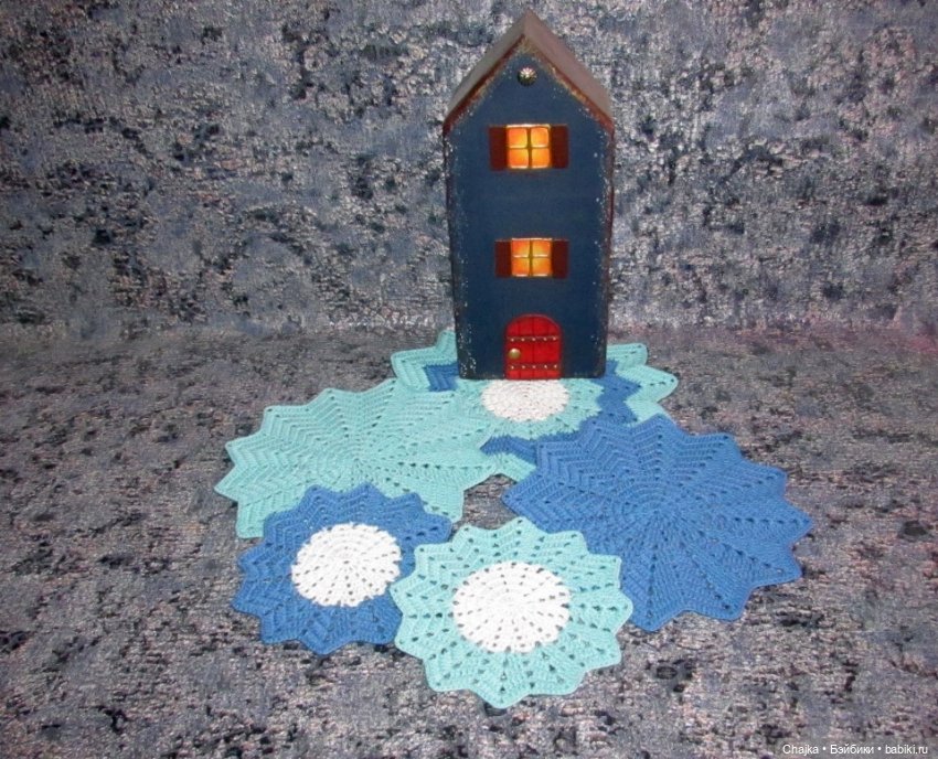 "ПИОН" - набор из 5 вязаных салфеток