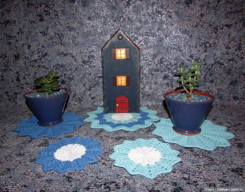 "ПИОН" - набор из 5 вязаных салфеток (фото 6)