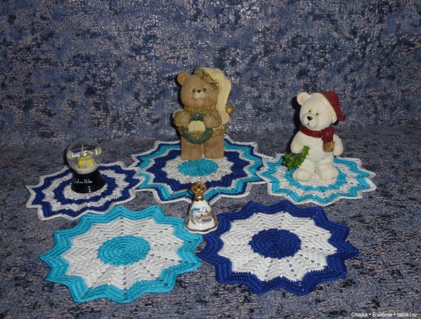 "К Новому Году" - набор из 5 вязаных салфеток (фото 7)