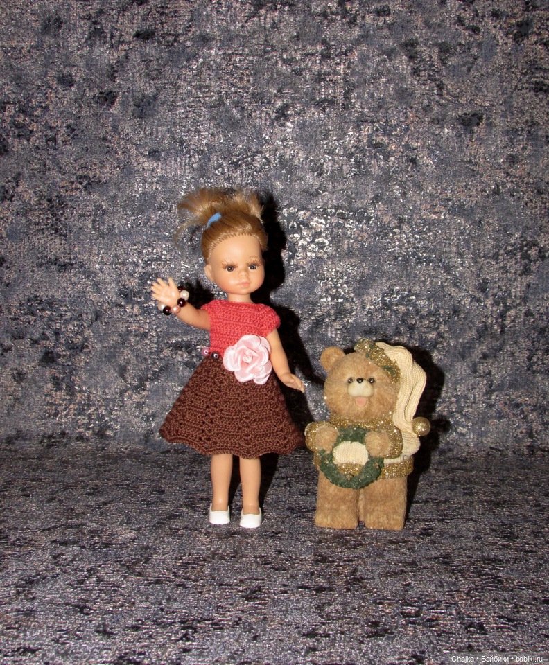 Авторское вязаное платье на кукол Паола Рейна мини - 21 см (Paola Reina mini - 21 cm)