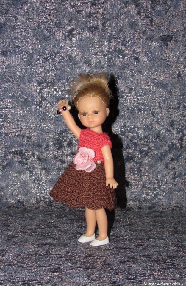 Авторское вязаное платье на кукол Паола Рейна мини - 21 см (Paola Reina mini - 21 cm) (фото 8)