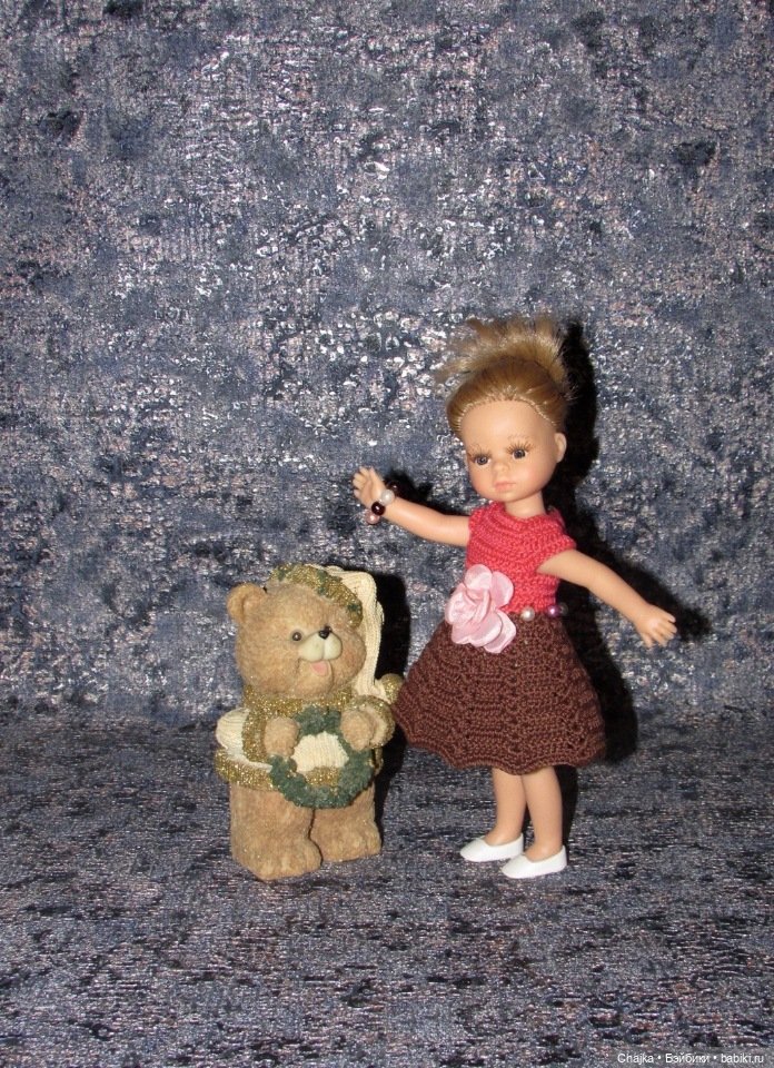 Авторское вязаное платье на кукол Паола Рейна мини - 21 см (Paola Reina mini - 21 cm) (фото 5)