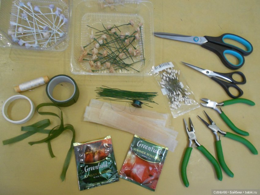 МК: Венок для антикварной, винтажной куклы. По МК Barbara Jean, с использоваными чайными пакетиками