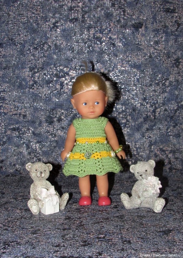 Авторские вязаные платья на кукол Королинки мини ( Corolle mini - 20 cm ) (фото 5)