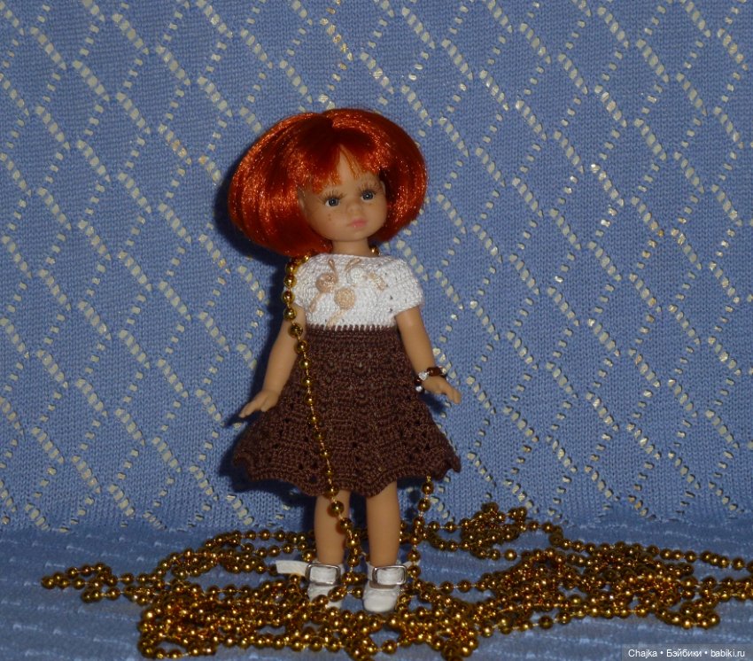 Авторское вязаное платье на кукол Паола Рейна мини - 21 см (Paola Reina mini - 21 cm) (фото 8)