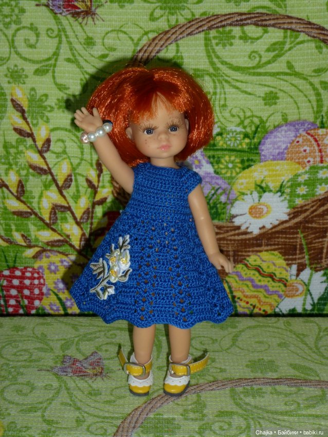 Авторское вязаное платье на кукол Паола Рейна мини - 21 см (Paola Reina mini - 21 cm) (фото 7)