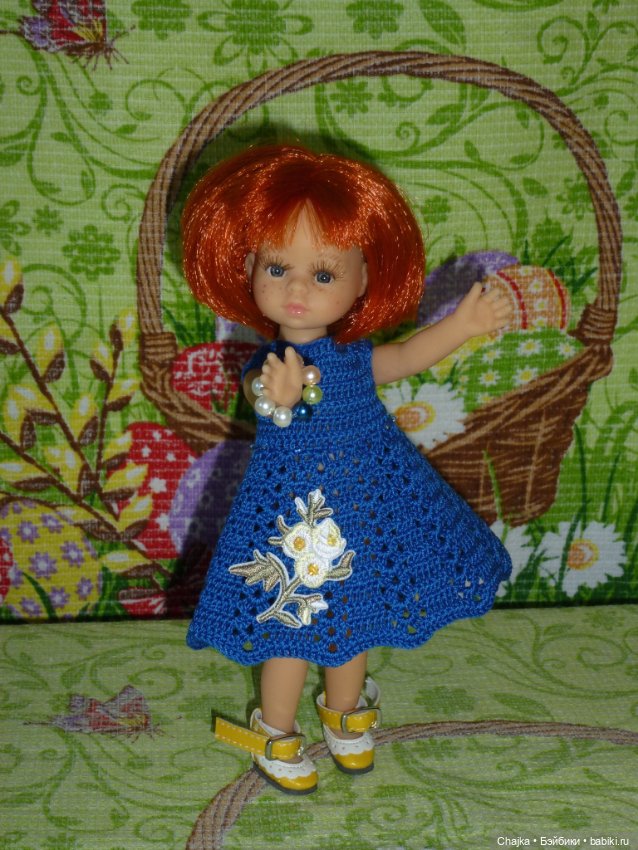 Авторское вязаное платье на кукол Паола Рейна мини - 21 см (Paola Reina mini - 21 cm) (фото 3)