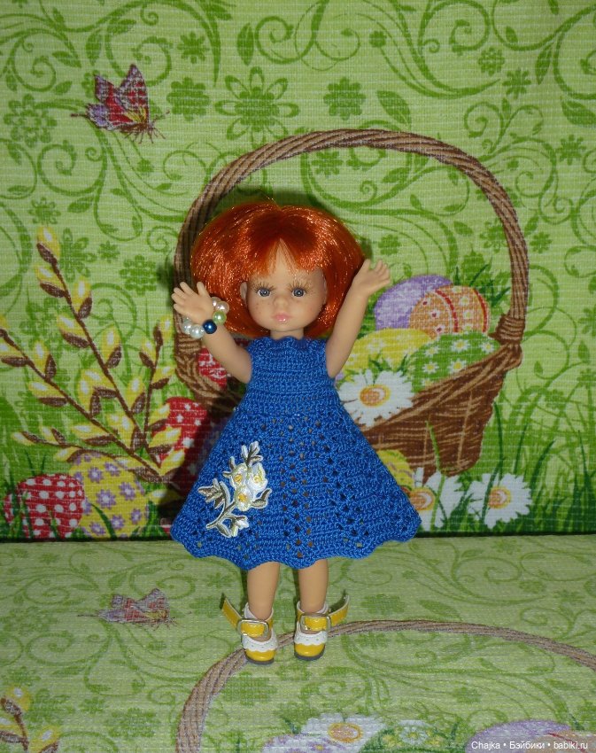 Авторское вязаное платье на кукол Паола Рейна мини - 21 см (Paola Reina mini - 21 cm)