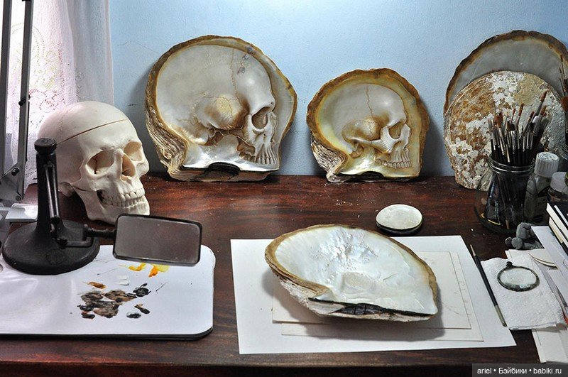 Нежные черепа из перламутровых ракушек от Грегори Халили (Gregory Halili) (фото 6)