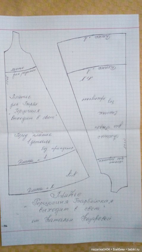 " Гергогиня Барбейская выходит в свет" выкройка платья для Барби и Phicen (фото 8)