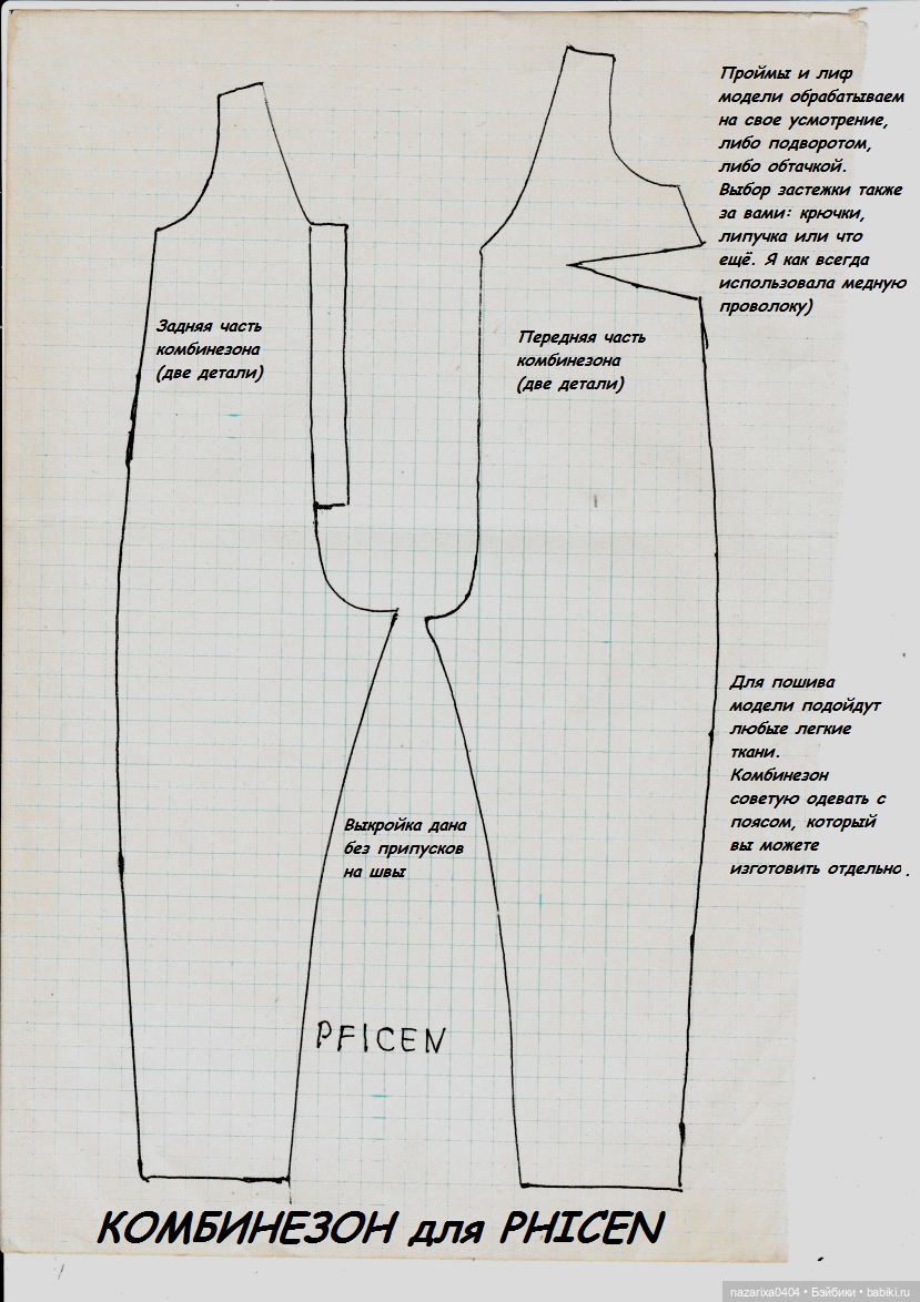 Выкройка комбинезона на девушку PHICEN