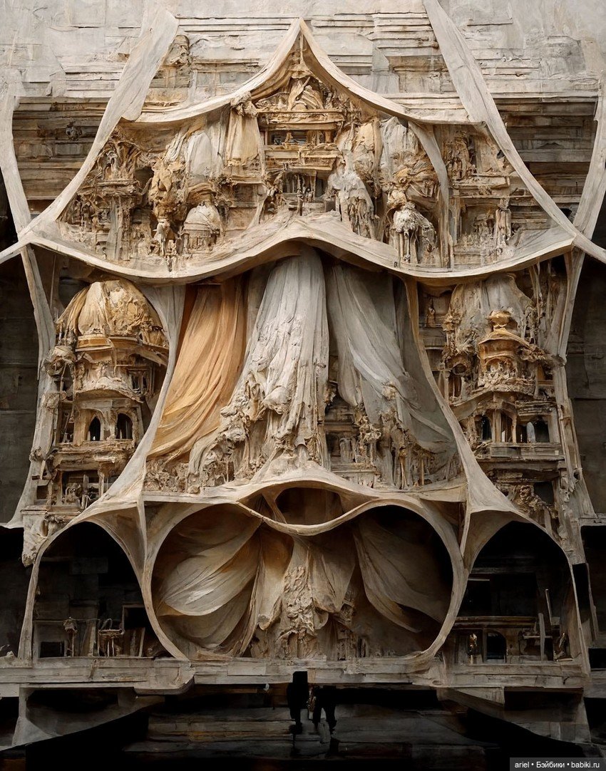 Шелк и камень сливаются в роскошной архитектуре Касима Икбала (Qasim Iqbal), созданной искусственным интеллектом (фото 8)