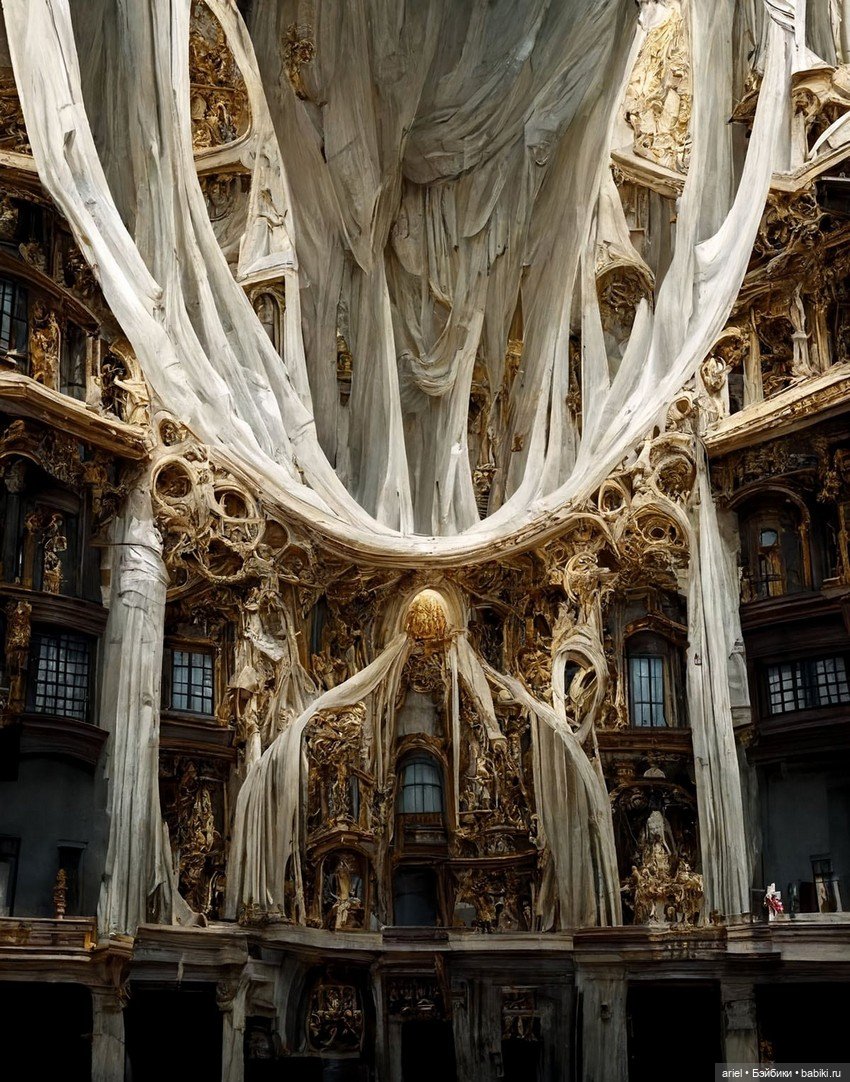 Шелк и камень сливаются в роскошной архитектуре Касима Икбала (Qasim Iqbal), созданной искусственным интеллектом (фото 7)