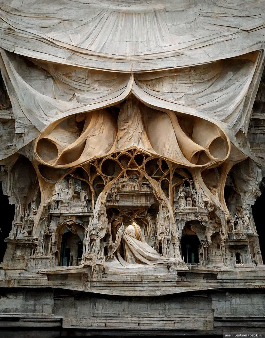 Шелк и камень сливаются в роскошной архитектуре Касима Икбала (Qasim Iqbal), созданной искусственным интеллектом (фото 2)