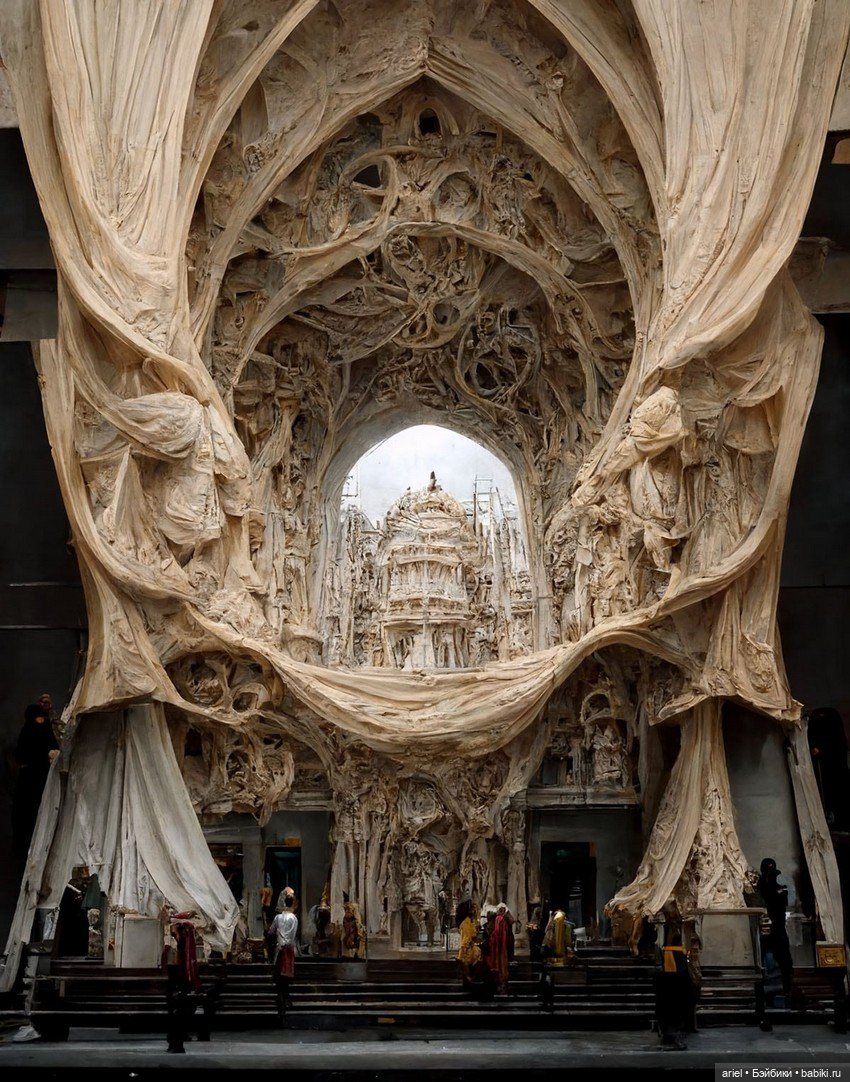 Шелк и камень сливаются в роскошной архитектуре Касима Икбала (Qasim Iqbal), созданной искусственным интеллектом (фото 3)