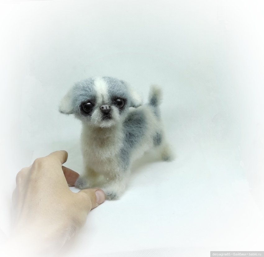 Щенок японского хина — Валяные игрушки из шерсти: сухое валяние