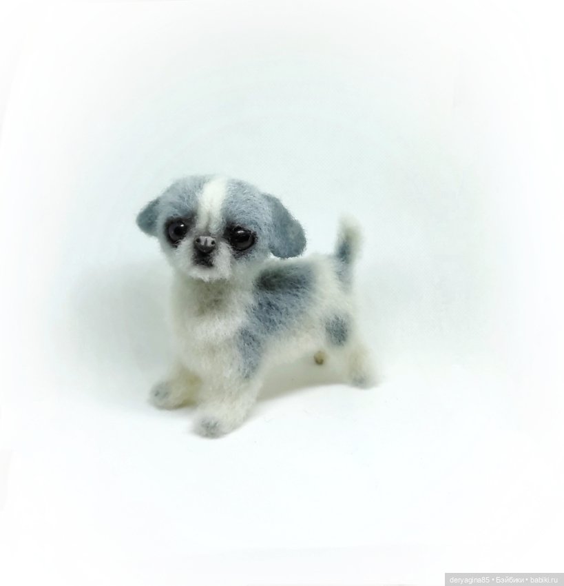 Щенок японского хина — Валяные игрушки из шерсти: сухое валяние