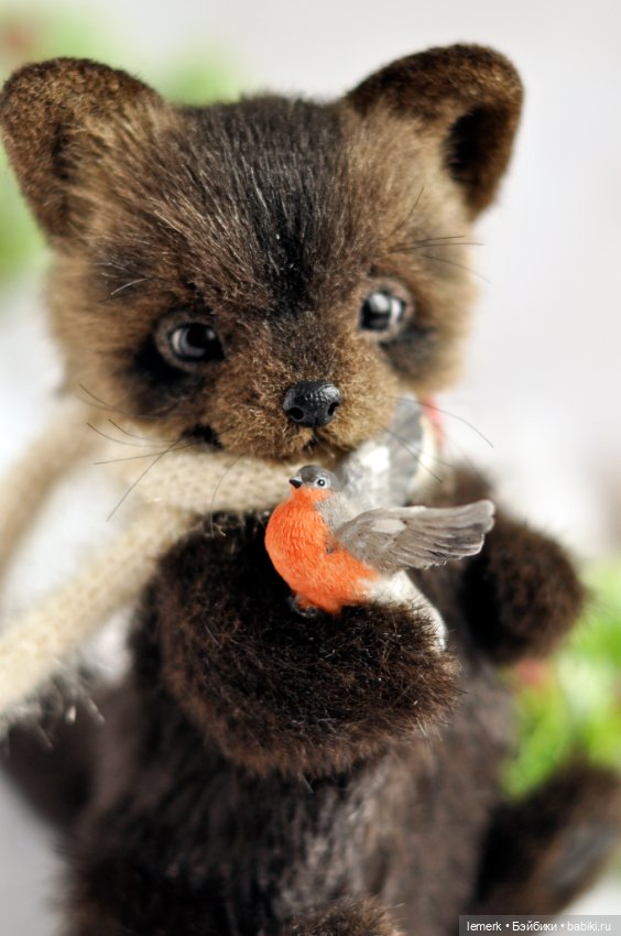 Соболь и снегирь, новогодние лесные друзья, интерьерная композиция тедди (фото 4)