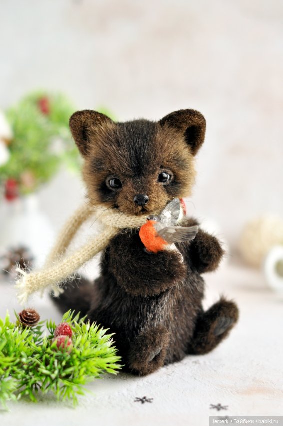 Соболь и снегирь, новогодние лесные друзья, интерьерная композиция тедди (фото 2)