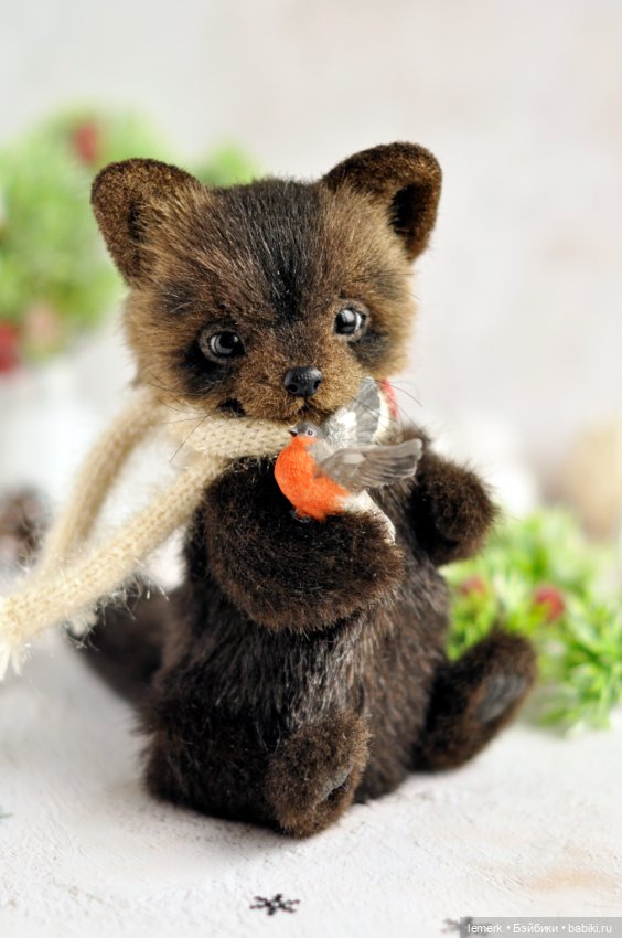 Соболь и снегирь, новогодние лесные друзья, интерьерная композиция тедди