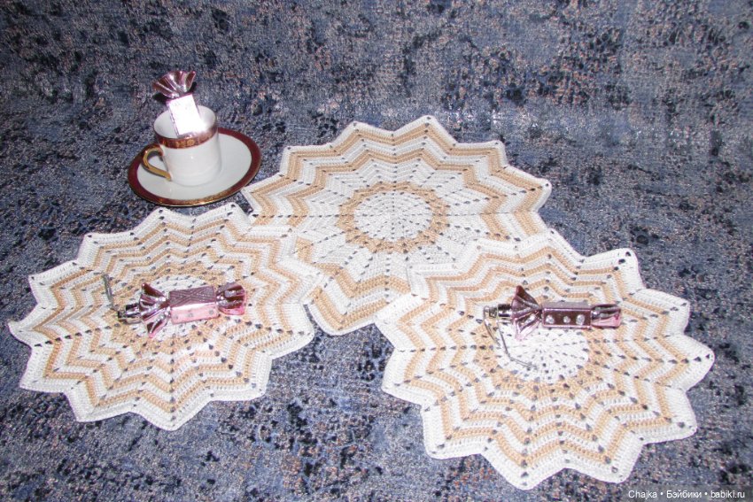 "Песчаный Берег" - набор из 5 вязаных салфеток (фото 3)